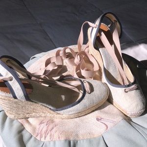 J.Crew gold glittery Linen Ballet strappy wedges